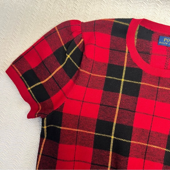 polo ralph lauren / red and black plaid blouse size medium - Picture 4 of 8